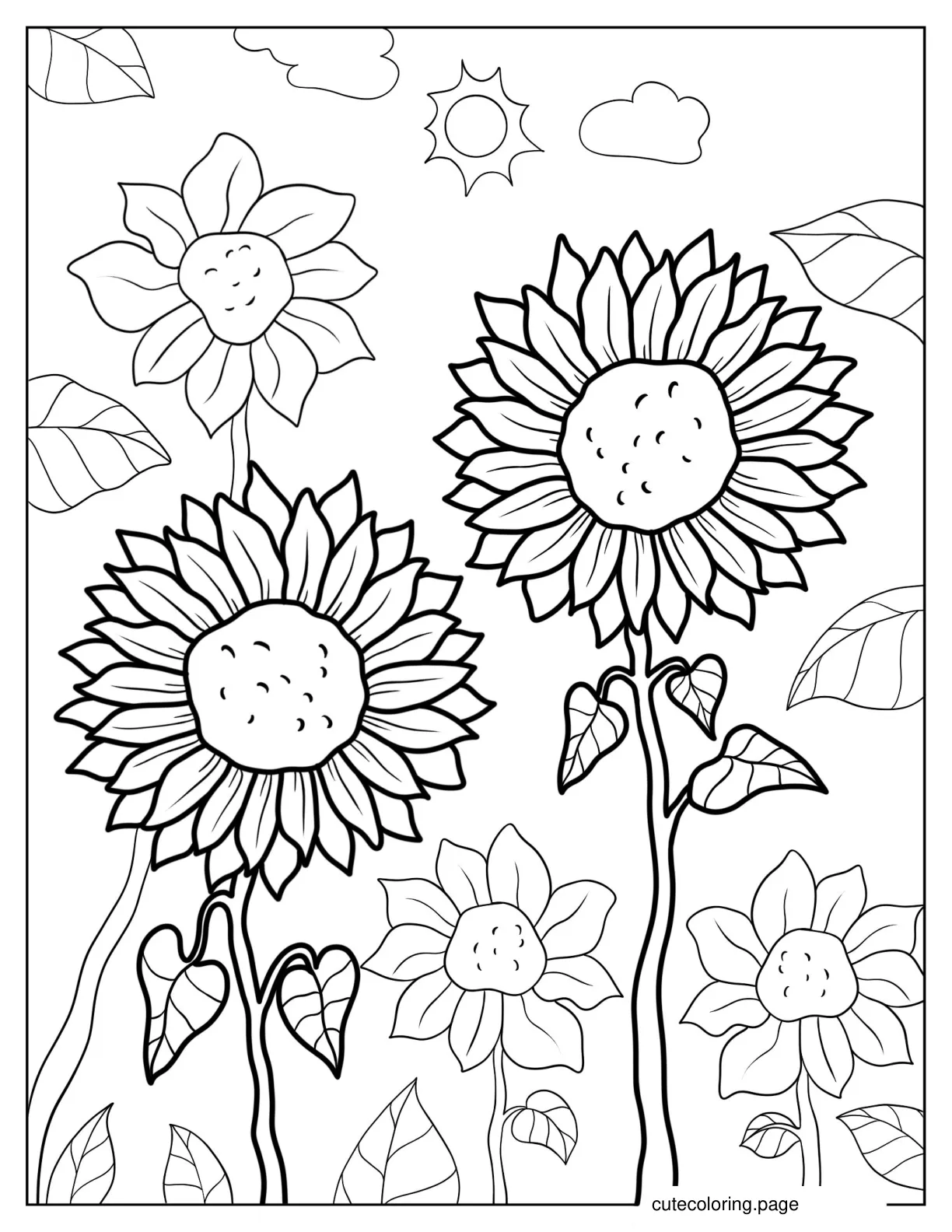 Sunflowers In A Field Under The Sun Coloring Sheet coloring page