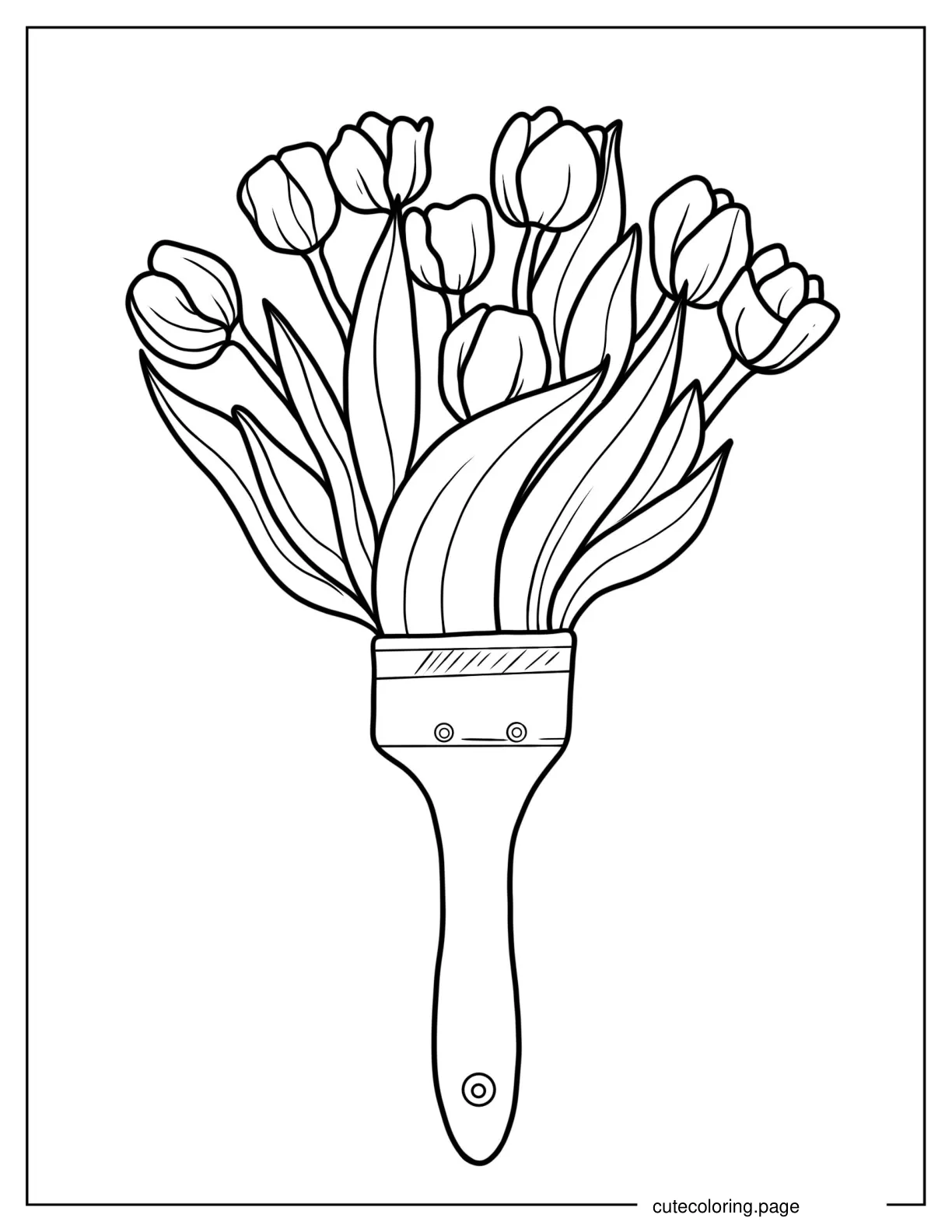 Tulips Bouquet On Paint Brush Handle Vase coloring page