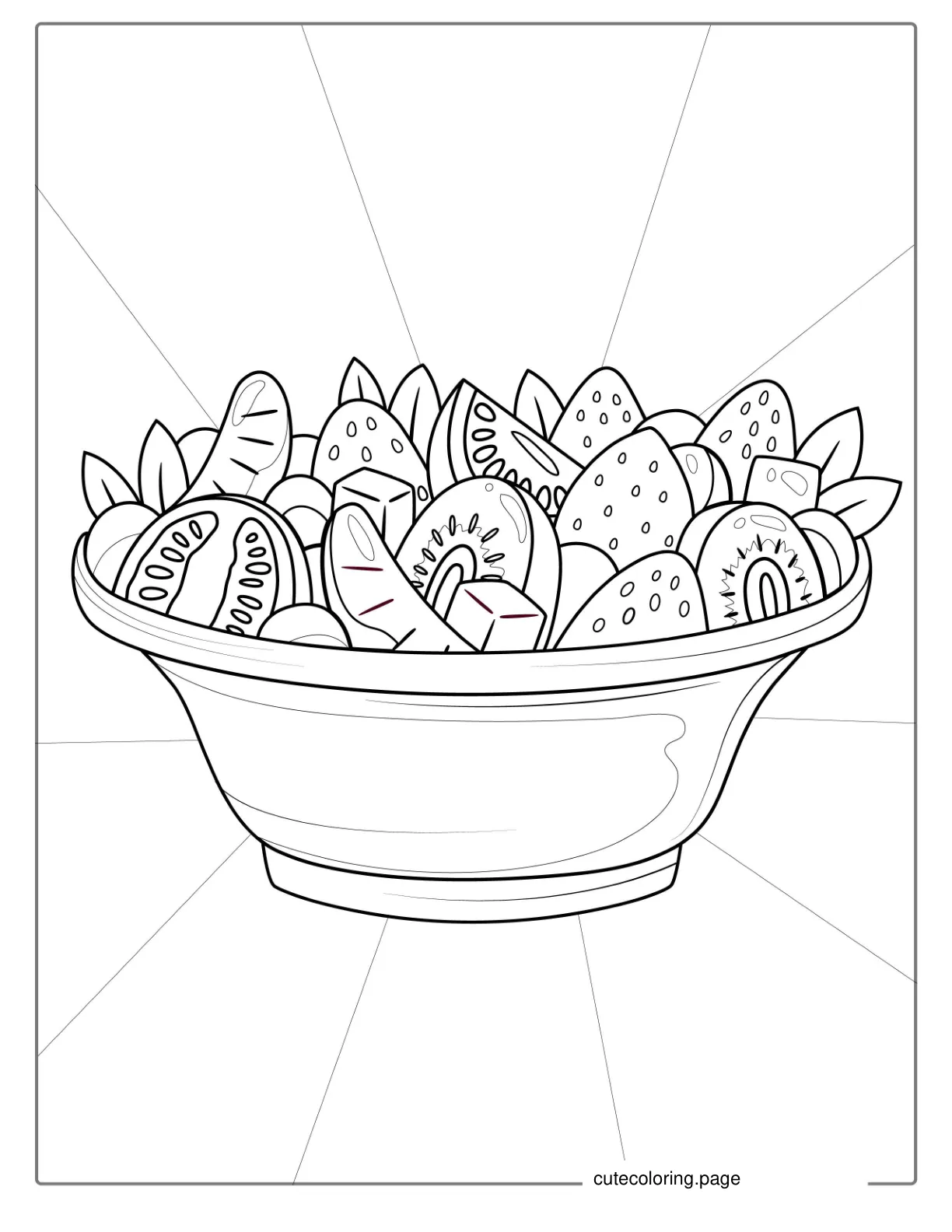 Bowl Of Assorted Fruits Coloring In For Kids coloring page