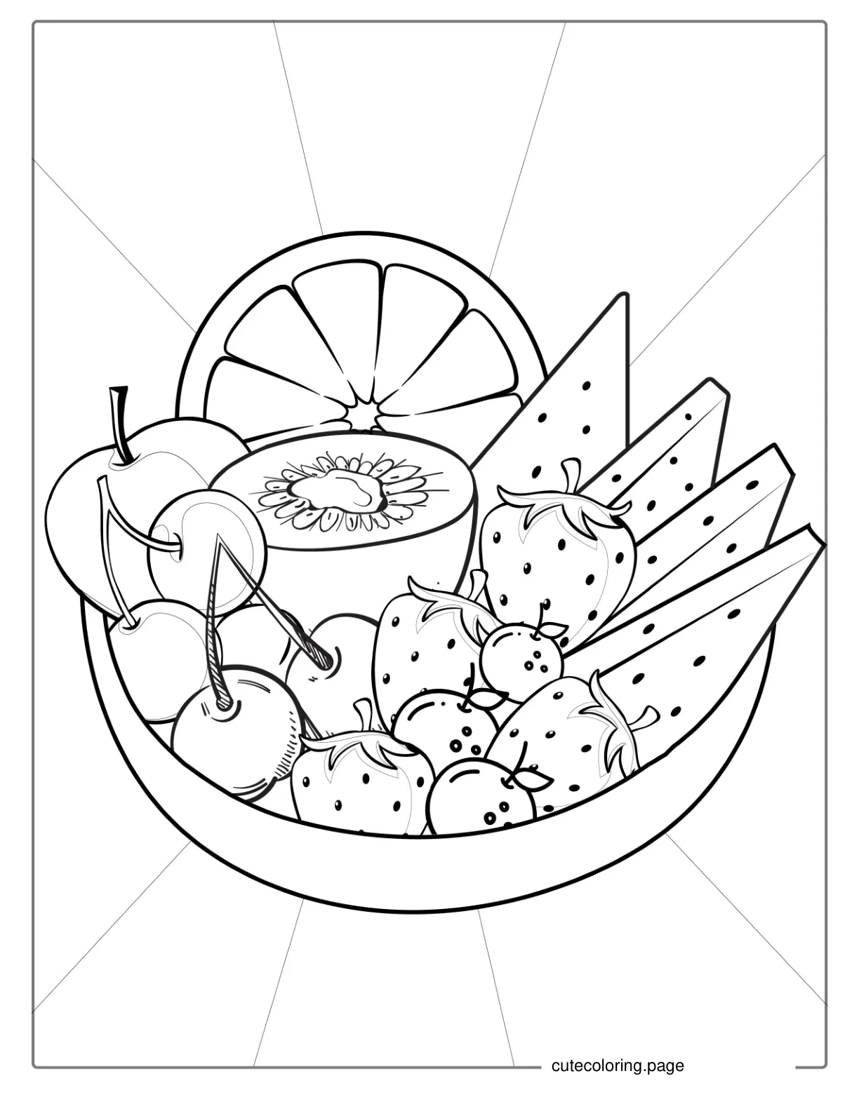 Orange Apple Watermelon Ang Grapes In Bowl coloring page