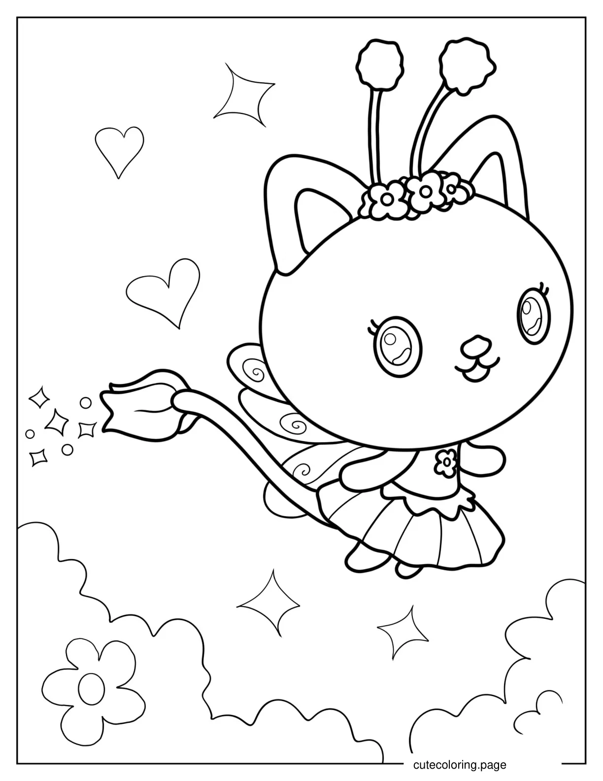 Coloring Sheet Of Kitty Fairy Flying coloring page