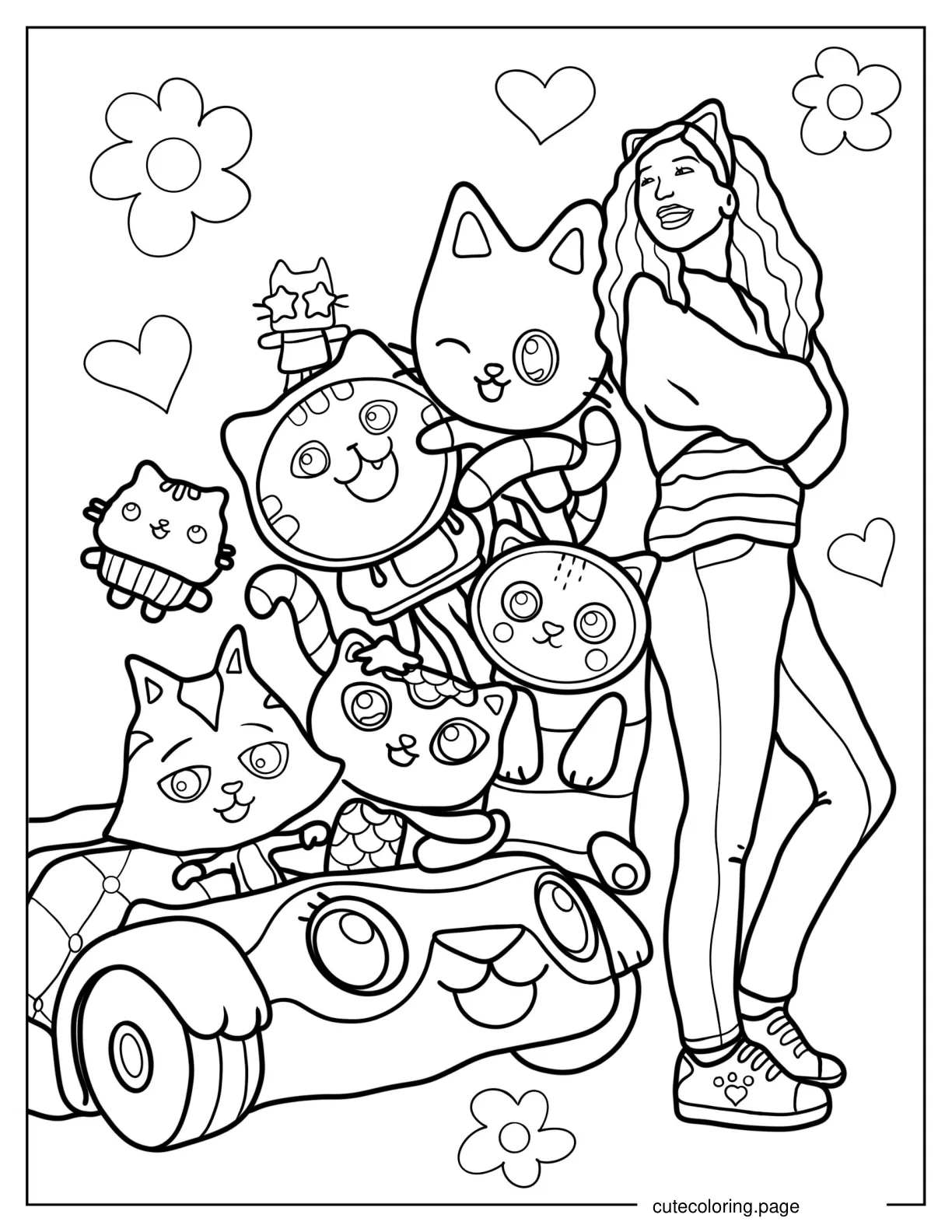 Coloring Sheet Of Realistic Gabby With Dollhouse Friends coloring page