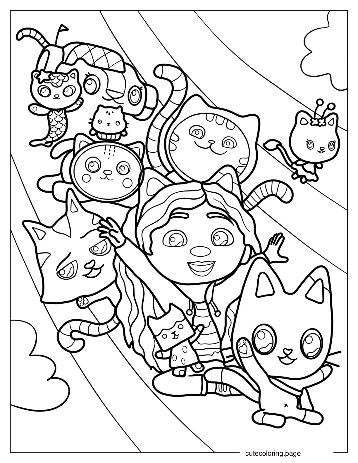 Cute Gabby_s Dollhouse Sliding Down Rainbow coloring page