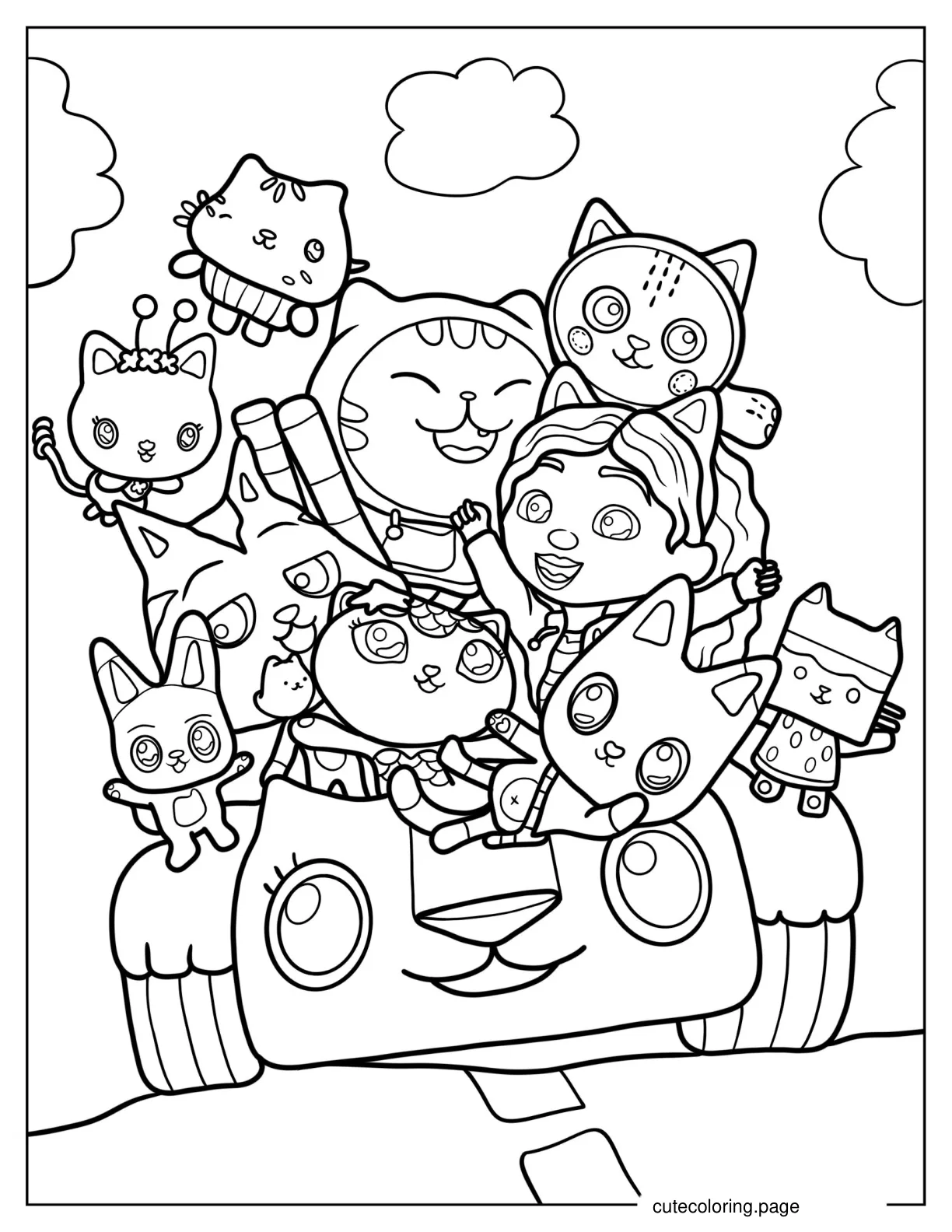 Gabby And Cat Friends Riding In Carlita coloring page