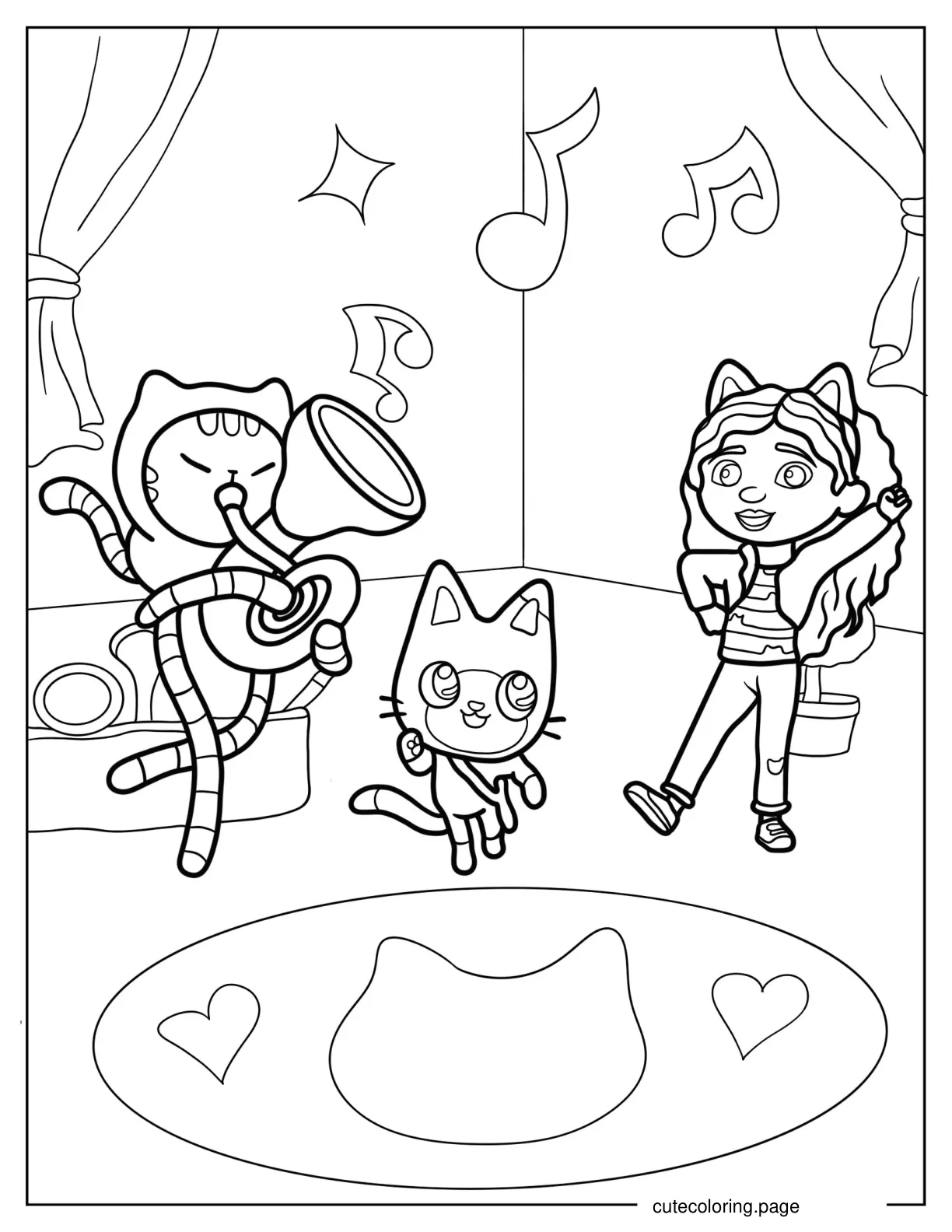 Gabby Dancing With Pandy And DJ Catnip Coloring Page coloring page