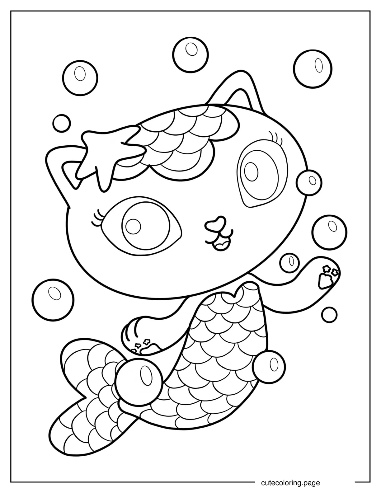 Kawaii Coloring Sheet Of Mercat With Bubbles coloring page