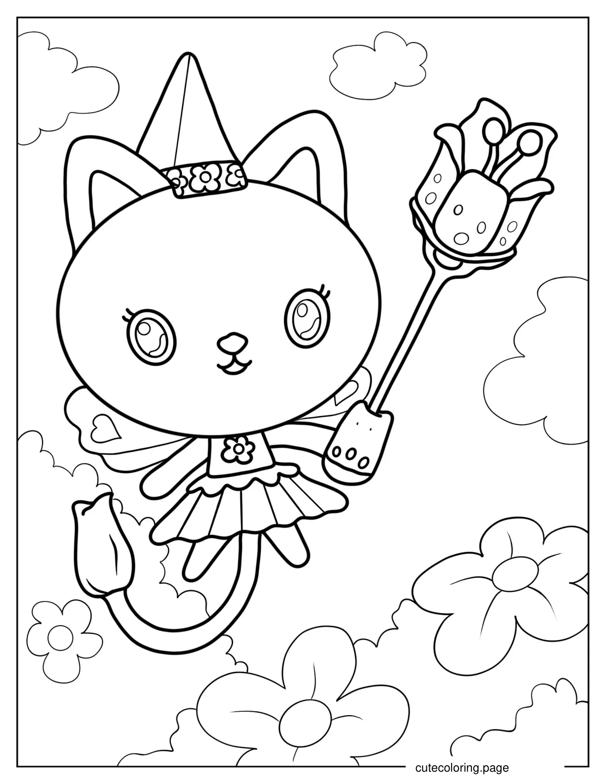 Kitty Fairy With Flower Wand coloring page