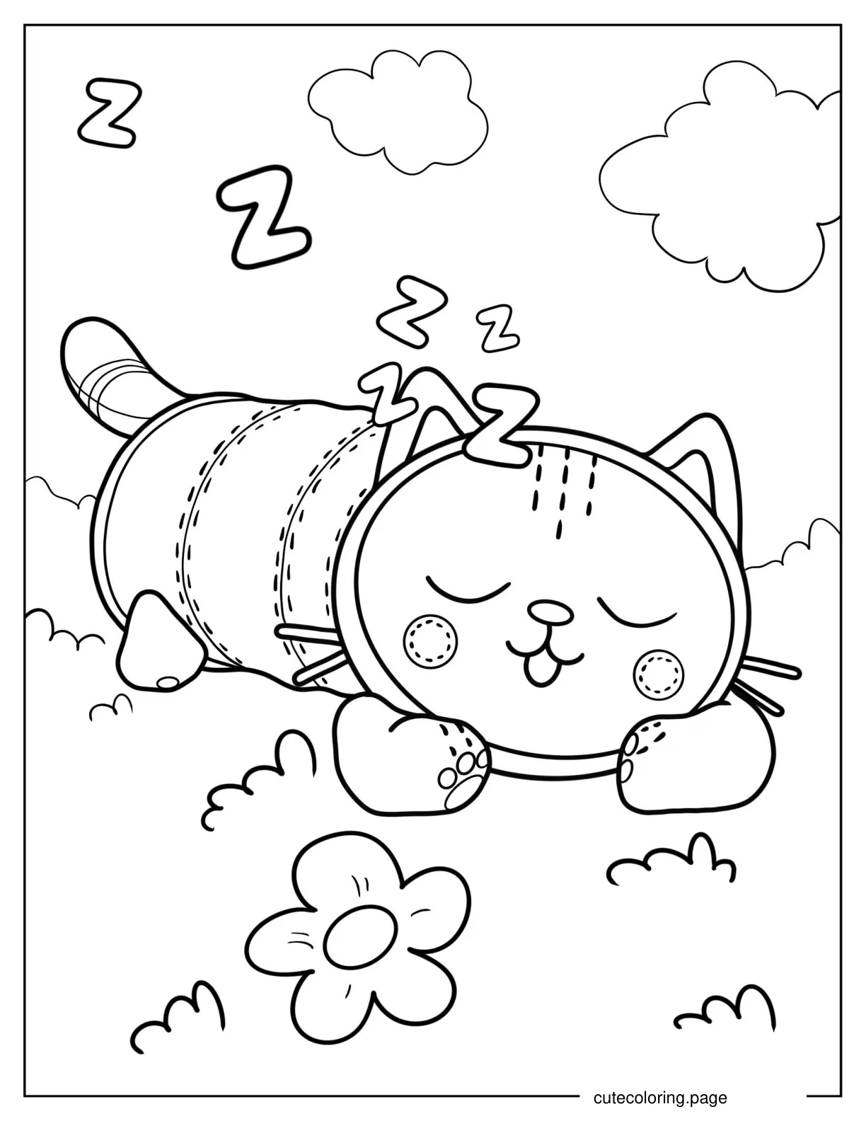 Pillow Cat Sleeping Coloring Page coloring page