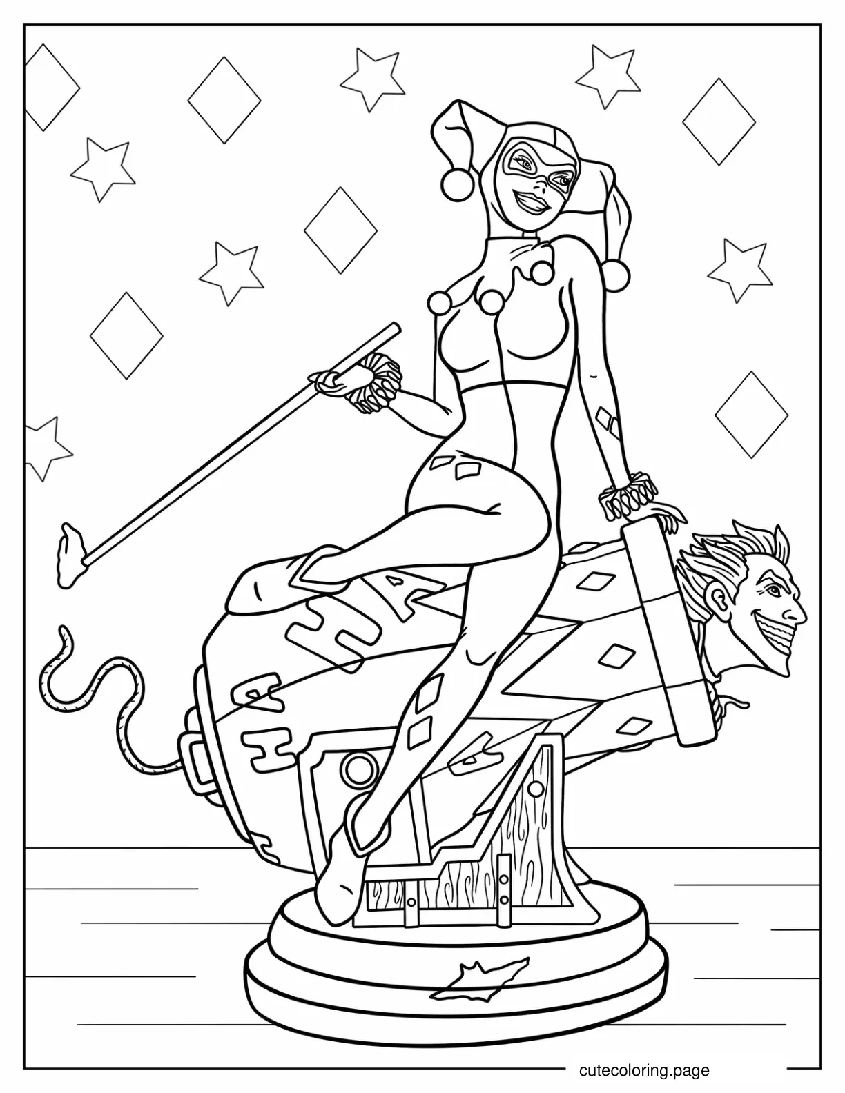 Harley Quinn Sitting On Canon With Joker In It coloring page