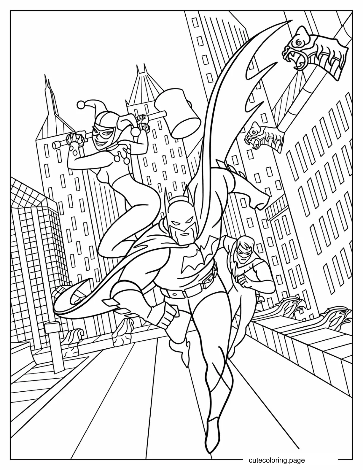 Harley Quinn With Batman And Robin coloring page