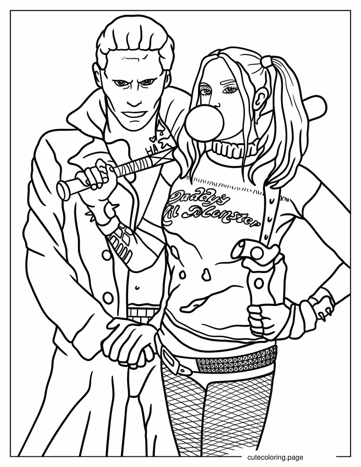 Outline Of Suicide Squad Joker And Harley Quinn coloring page