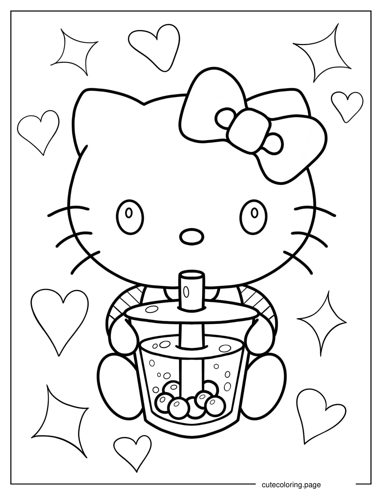 Boba Hello Kitty Coloring Page coloring page