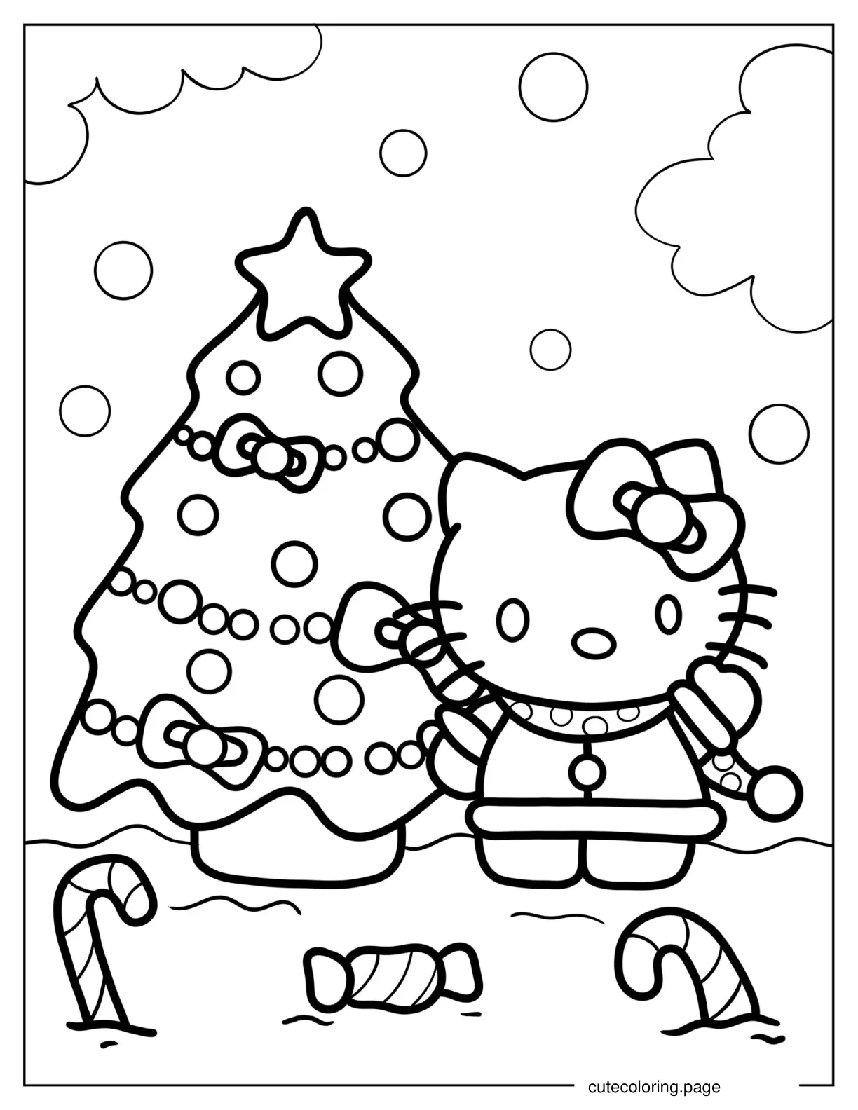 Christmas Themed Hello Kitty Coloring Sheet coloring page