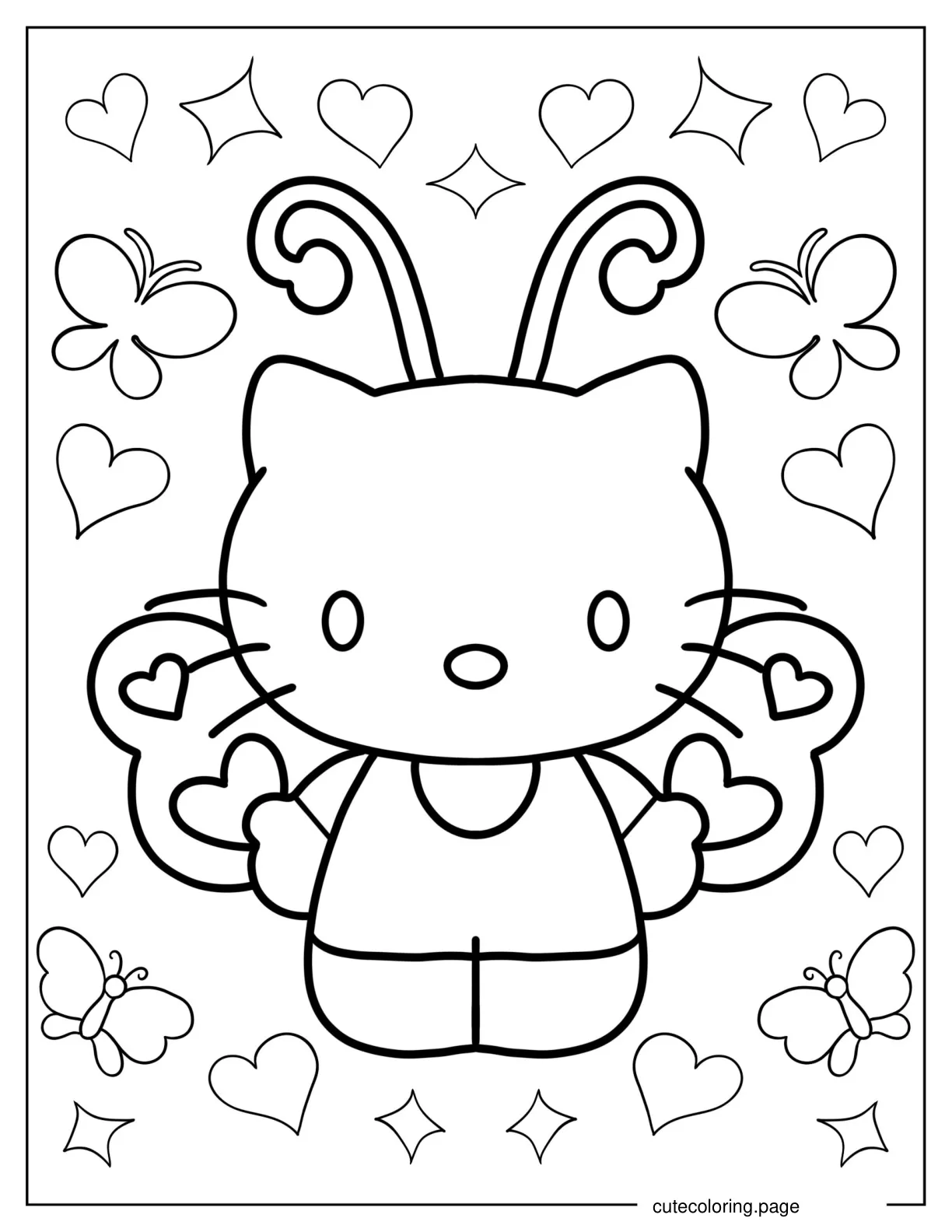 Coloring Page Of Hello Kitty With Butterfly Wings coloring page