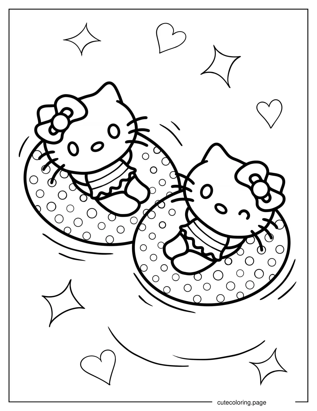 Coloring Sheet Of Hello Kitty And Mimmy In The Pool coloring page