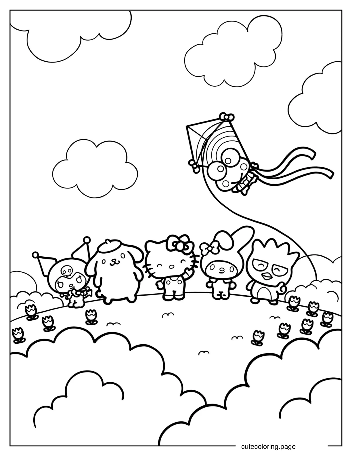 Coloring Sheet Of Hello Kitty Sanrio In A Field coloring page