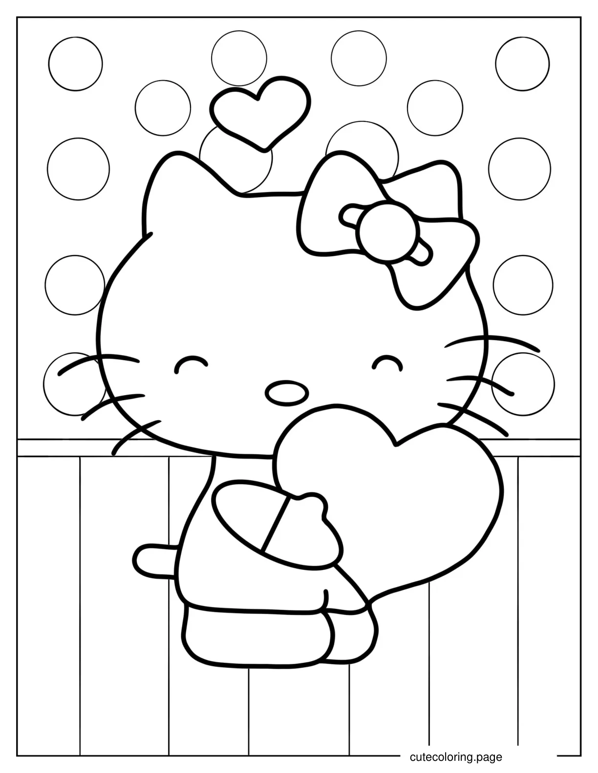 Cute Coloring Page Of Hello Kitty Holding Heart coloring page