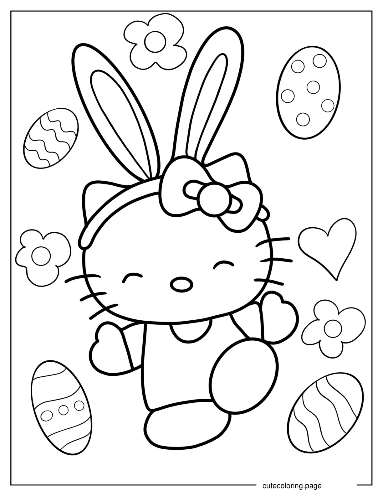 Cute Hello Kitty Wearing Bunny Ears coloring page