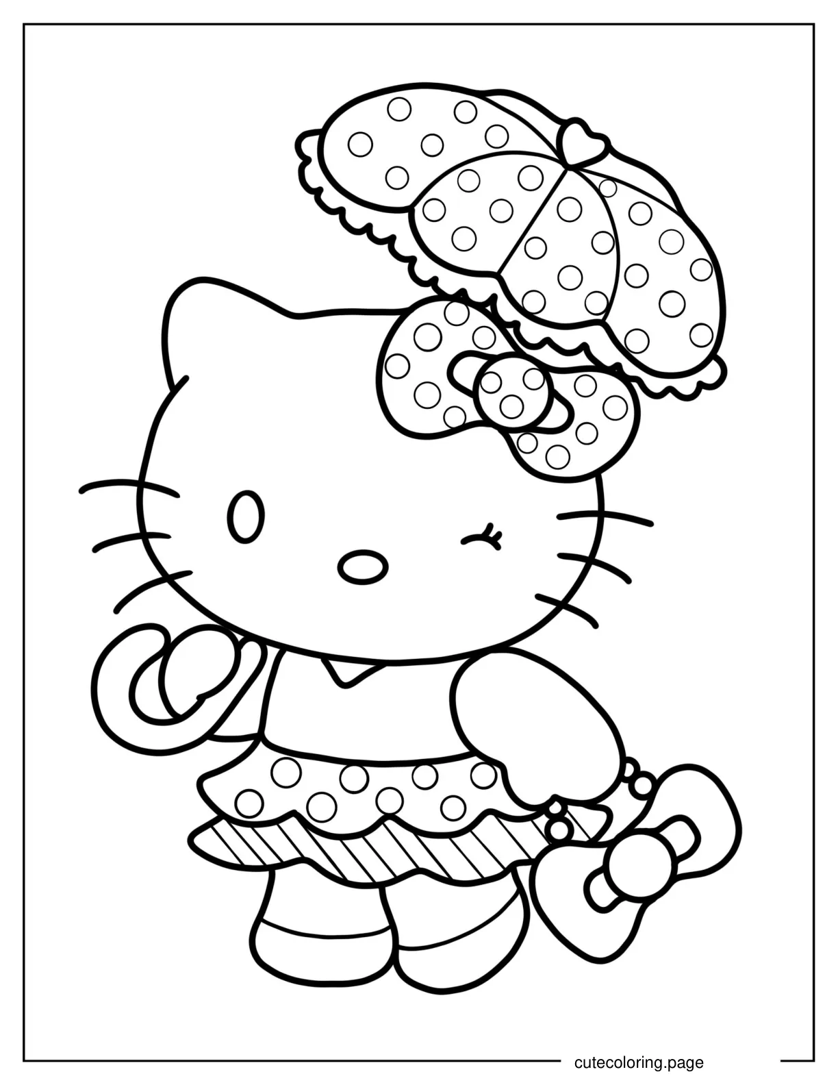 Cute Hello Kitty Wearing Polka Dots coloring page