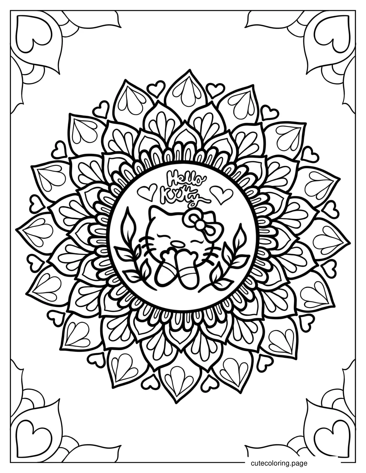 Easy Hello Kitty Mandala To Color coloring page