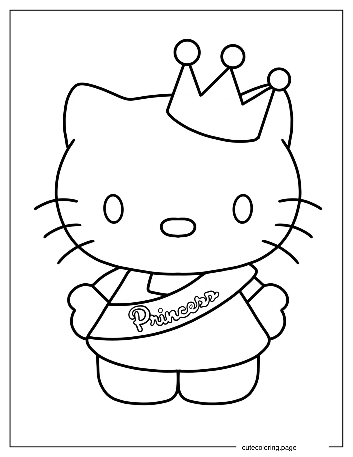 Easy Hello Kitty With Crown And Sash For Preschoolers coloring page