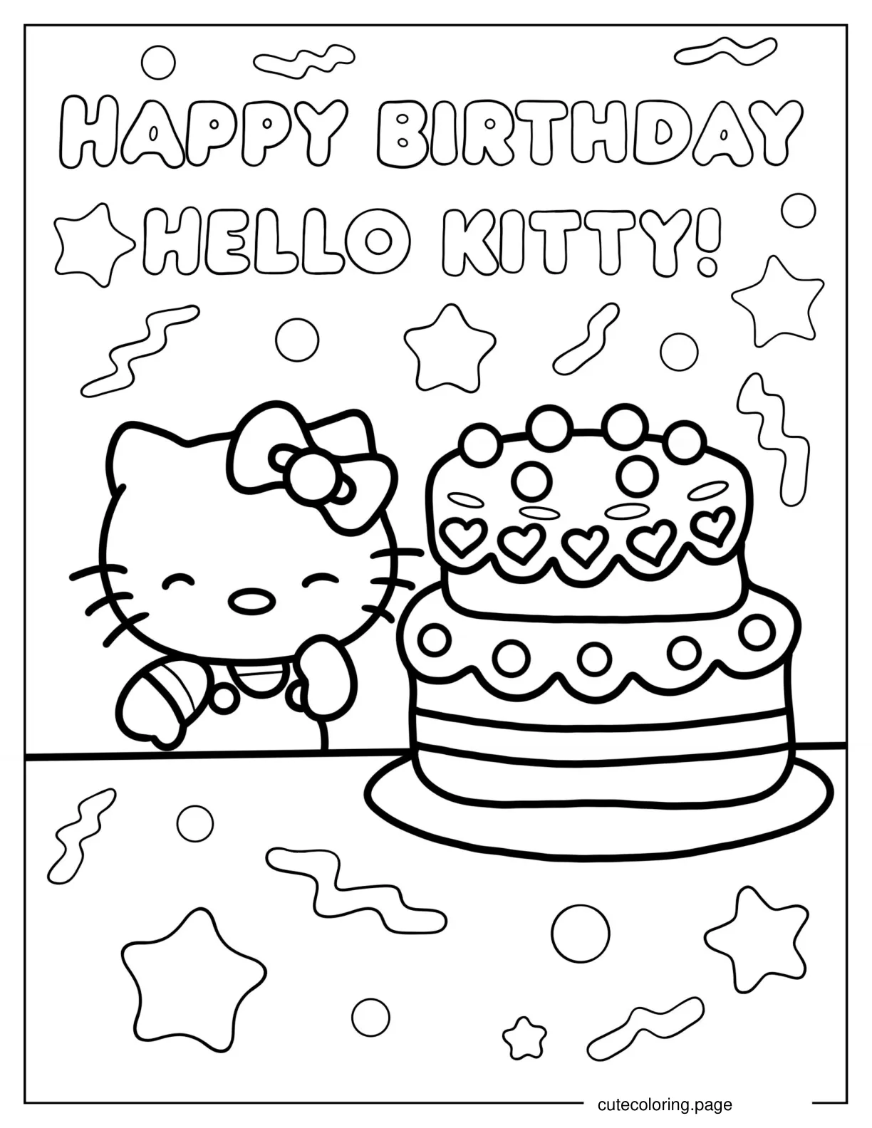 Happy Birthday Hello Kitty With Cake coloring page