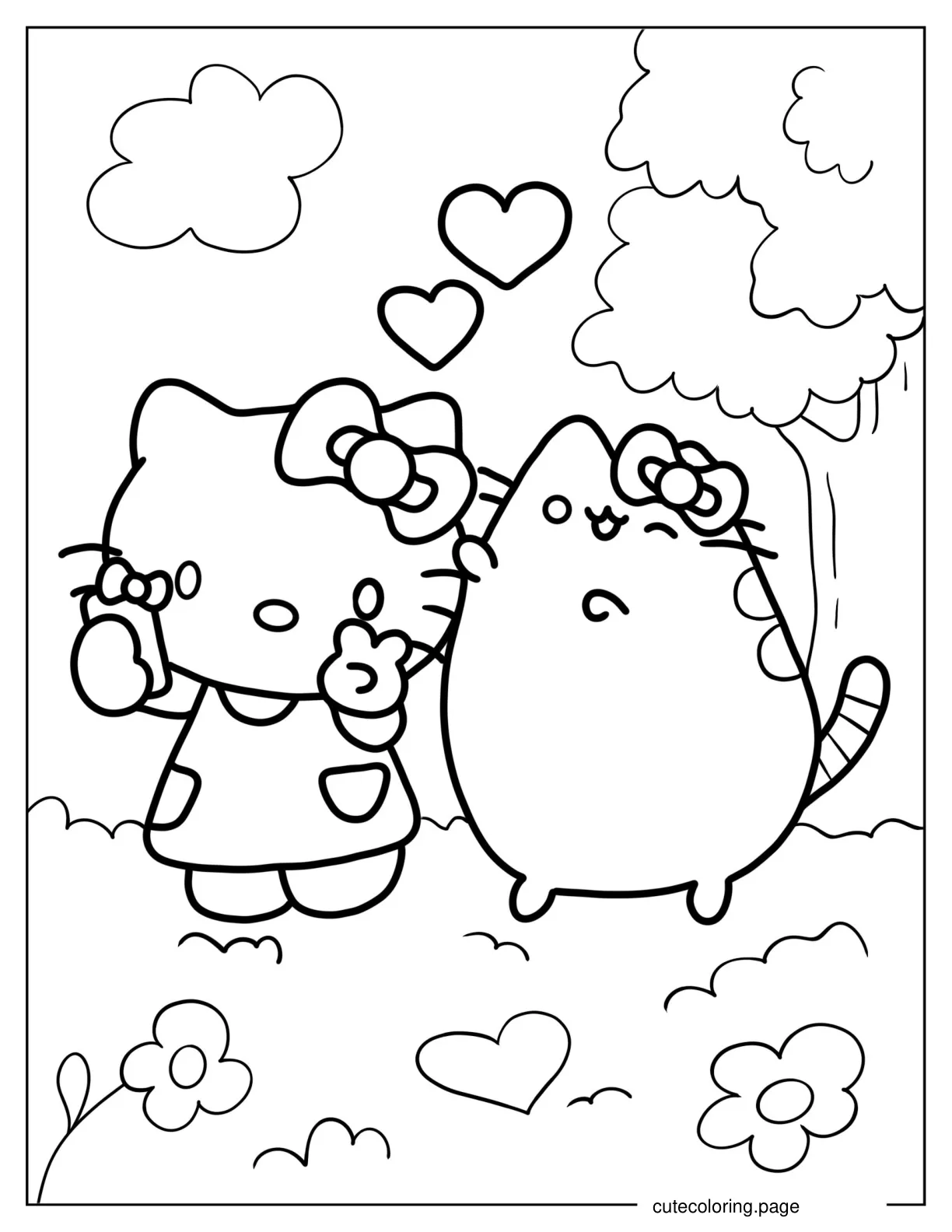 Hello Kitty And Pusheen Selfie coloring page