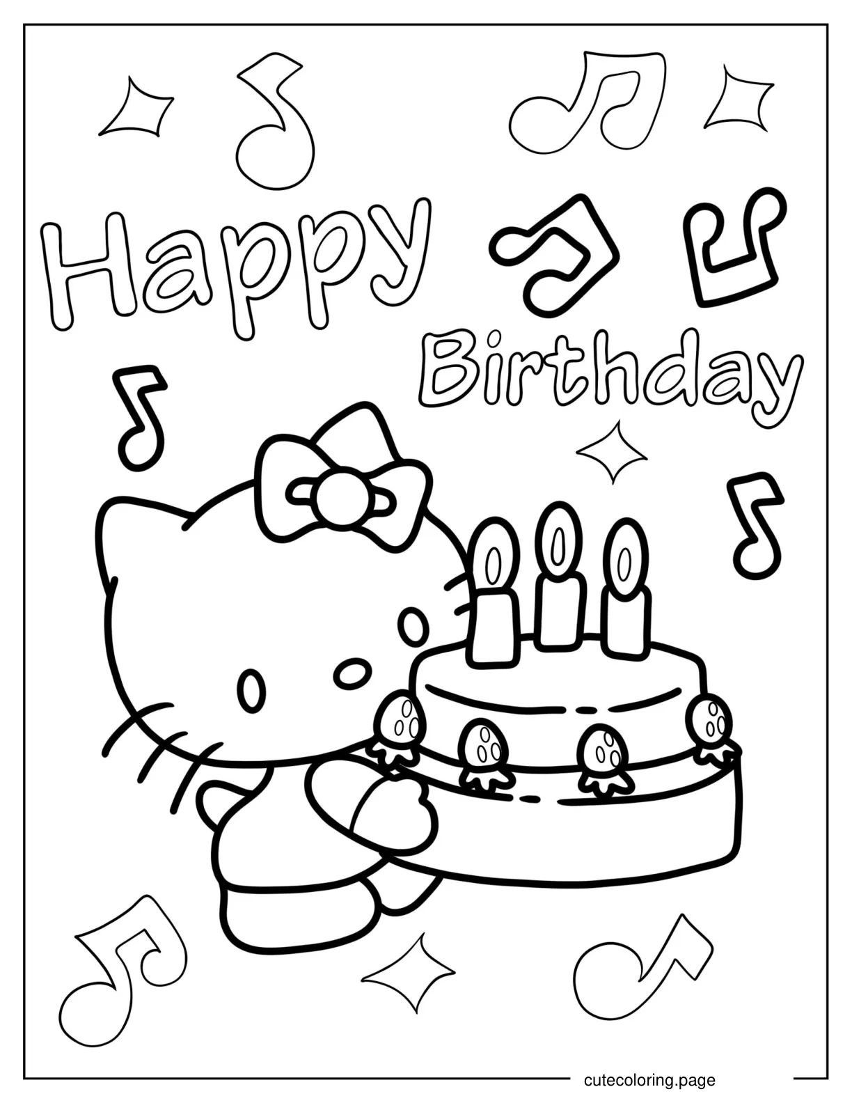 Hello Kitty Carrying Birthday Cake coloring page