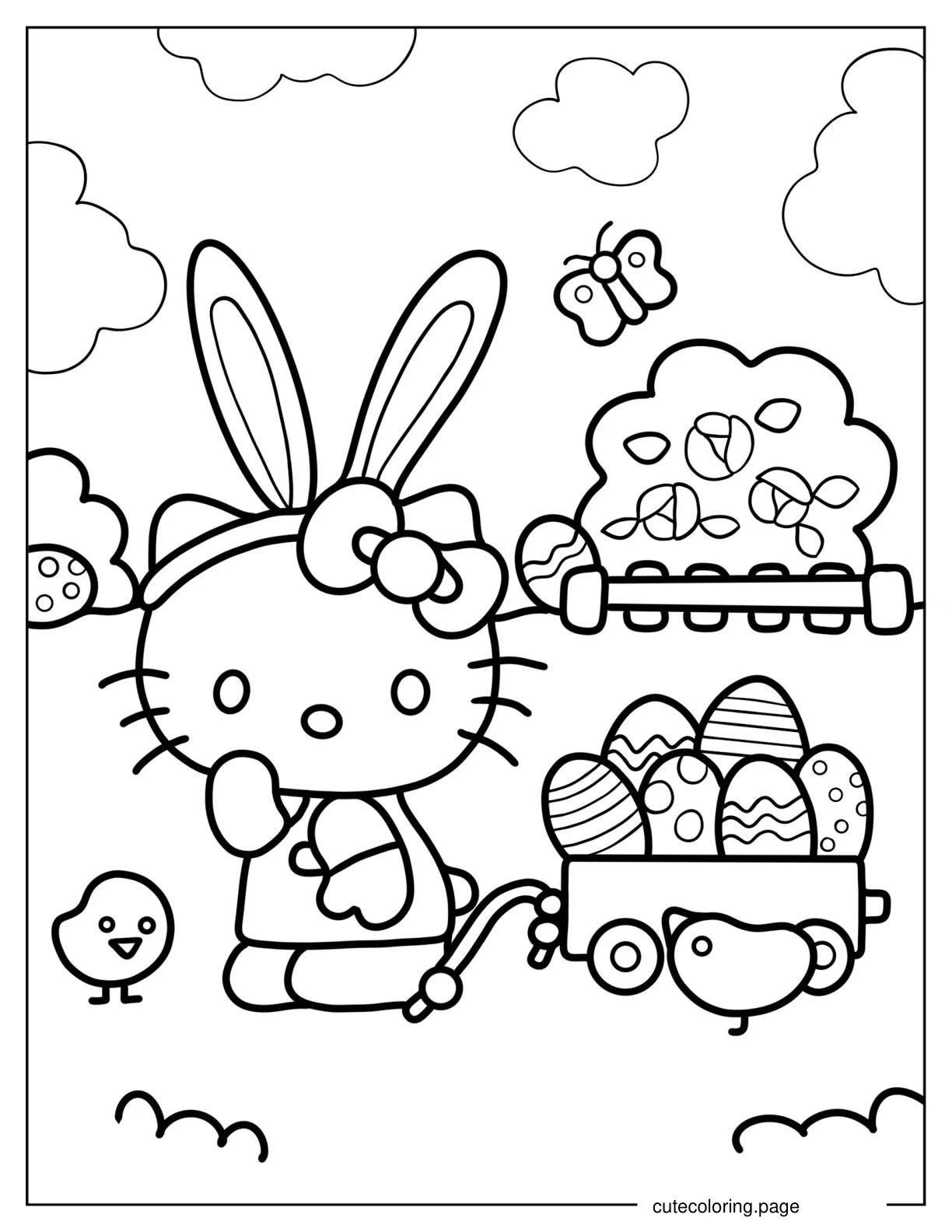 Hello Kitty Collecting Easter Eggs Coloring Sheet coloring page