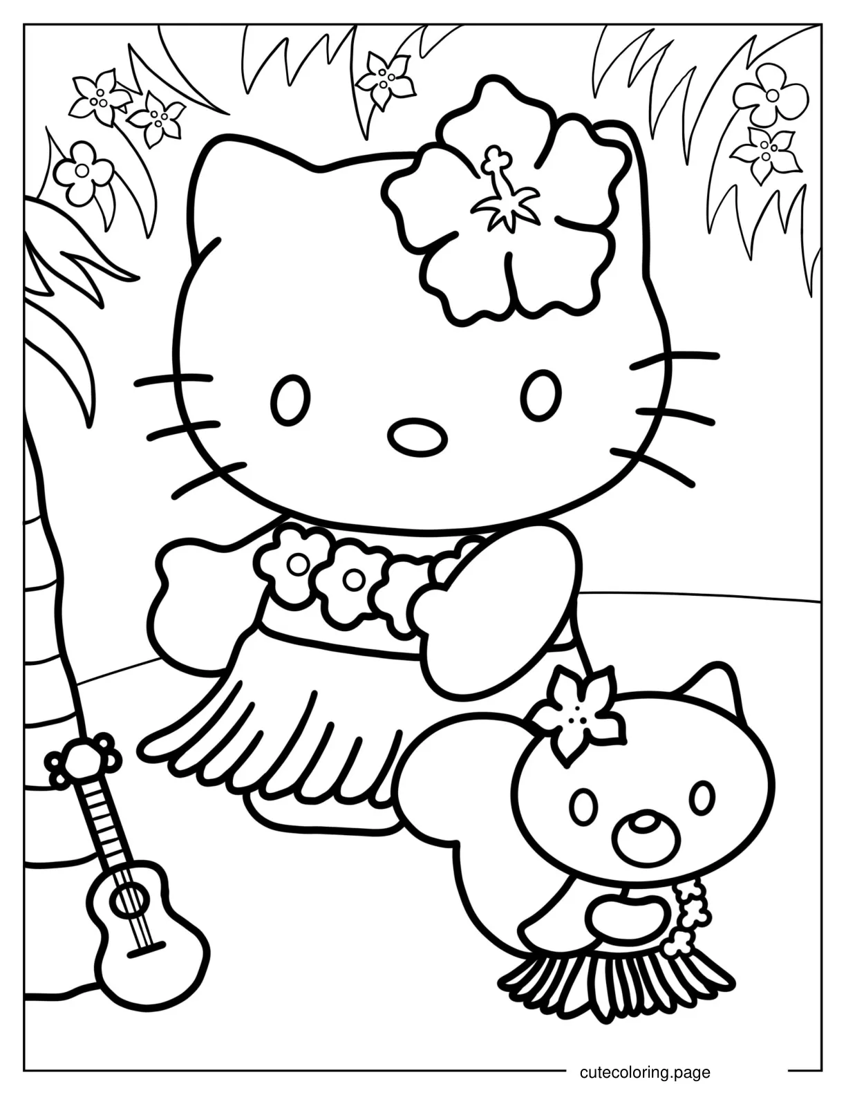 Hello Kitty Dancing Hula coloring page