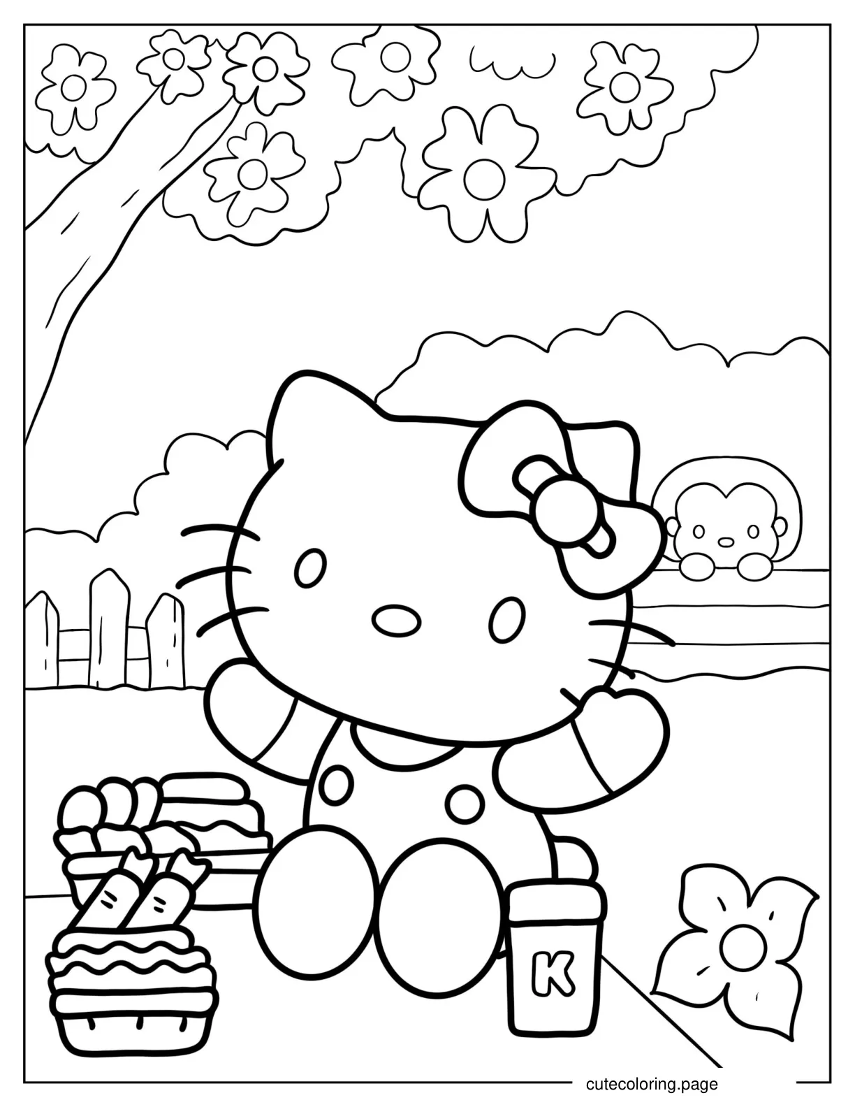 Hello Kitty Enjoying Picnic coloring page