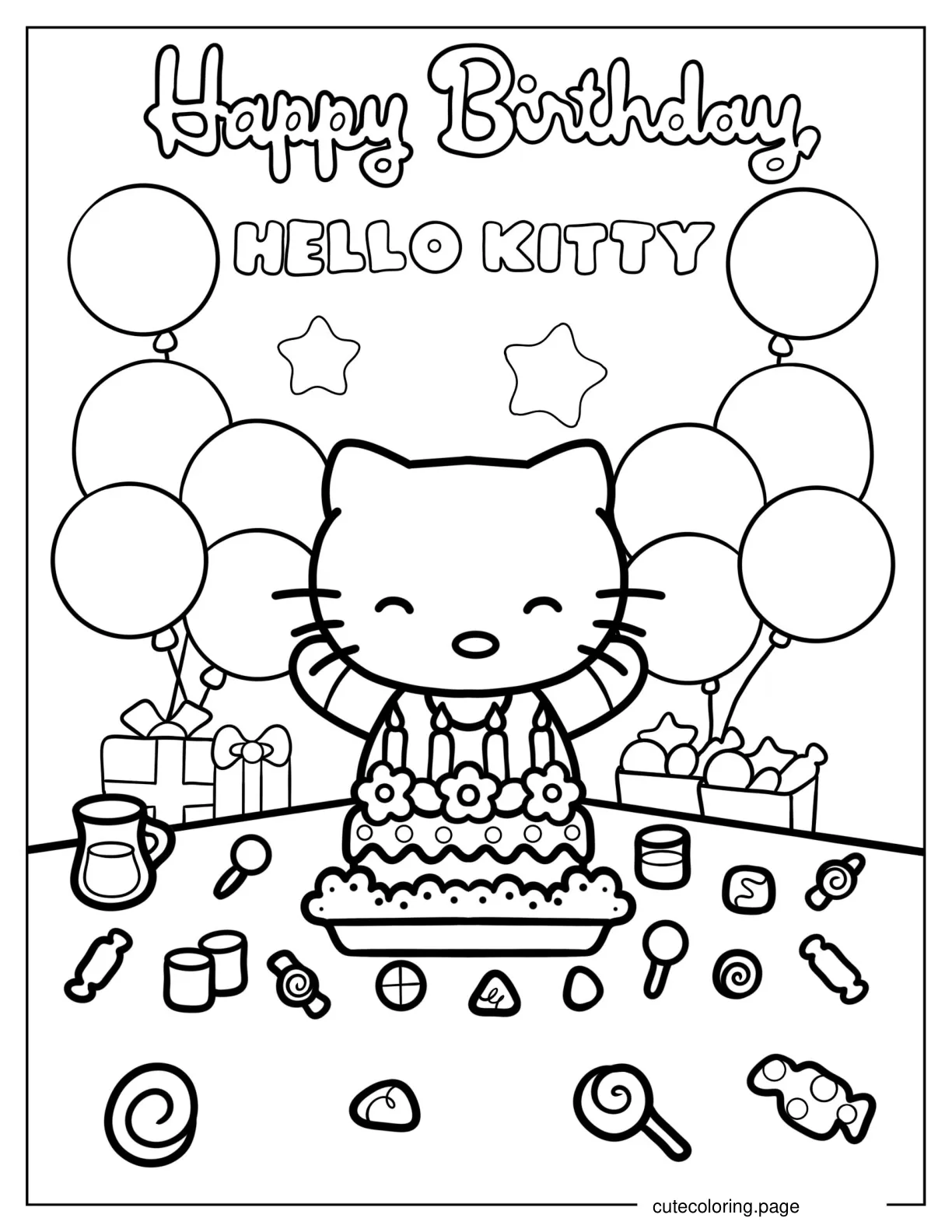 Hello Kitty Happy Birthday Greeting Coloring In coloring page