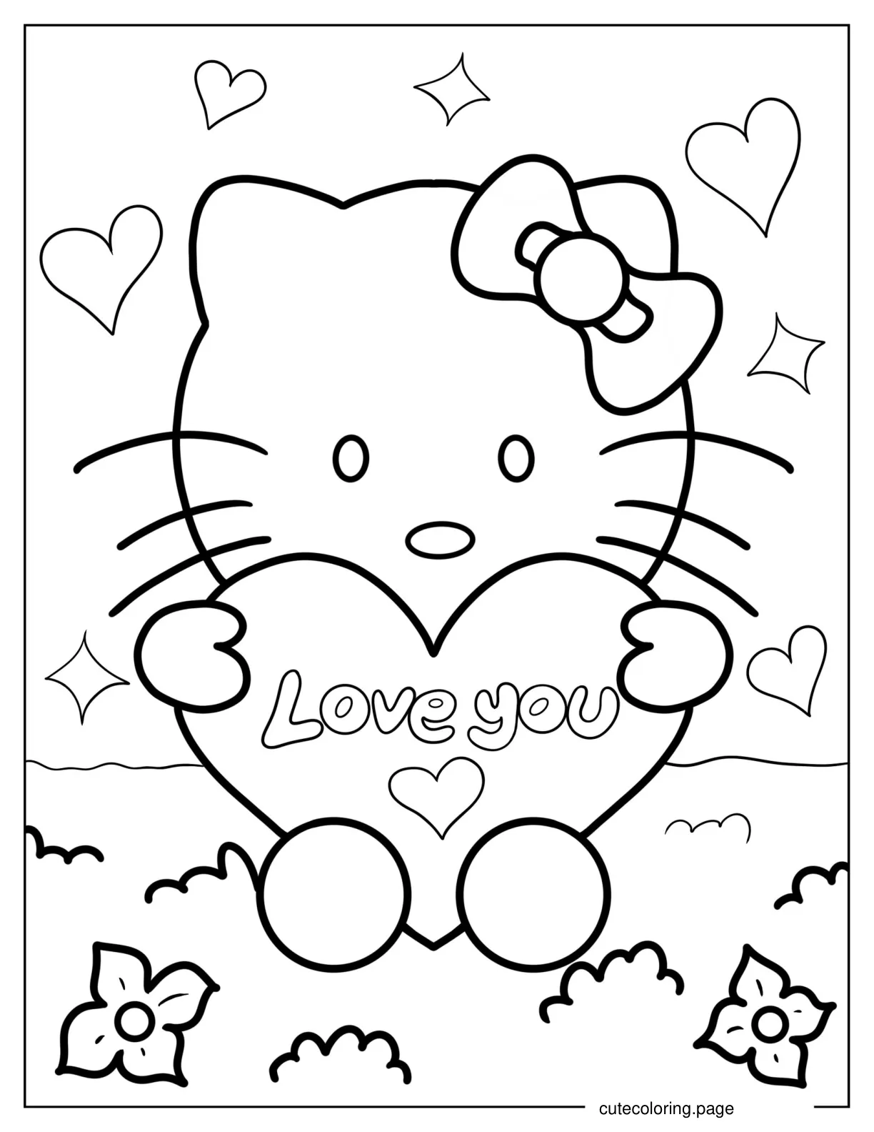 Hello Kitty Holding I Love You Heart coloring page