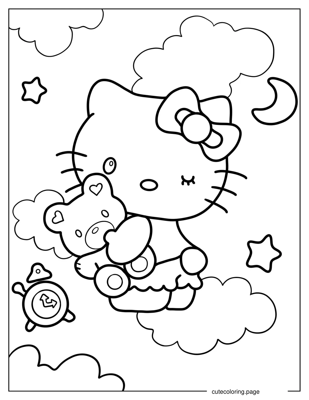 Hello Kitty Hugging Teddy Bear coloring page