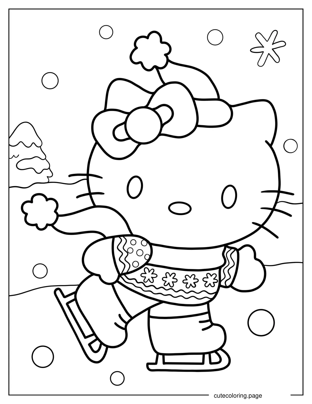 Hello Kitty Ice Skating In Winter coloring page