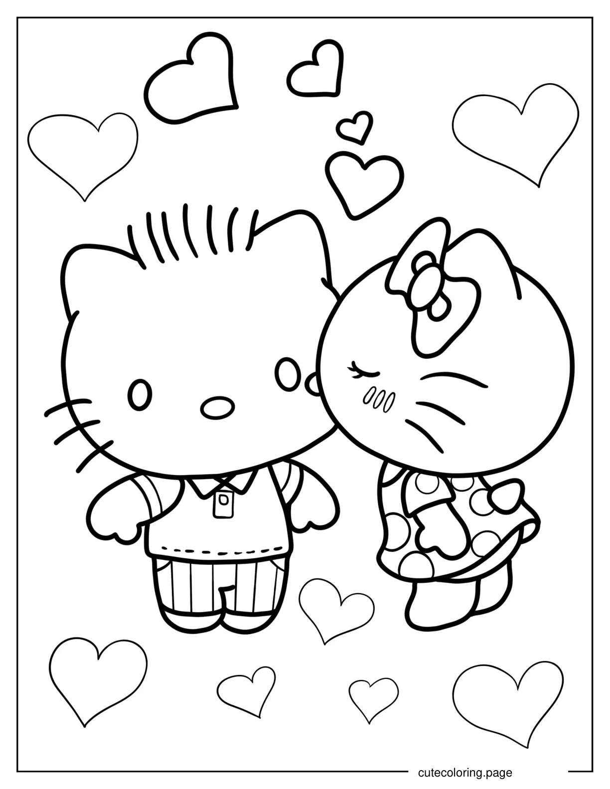 Hello Kitty Kissing Dear Daniel On The Cheek coloring page