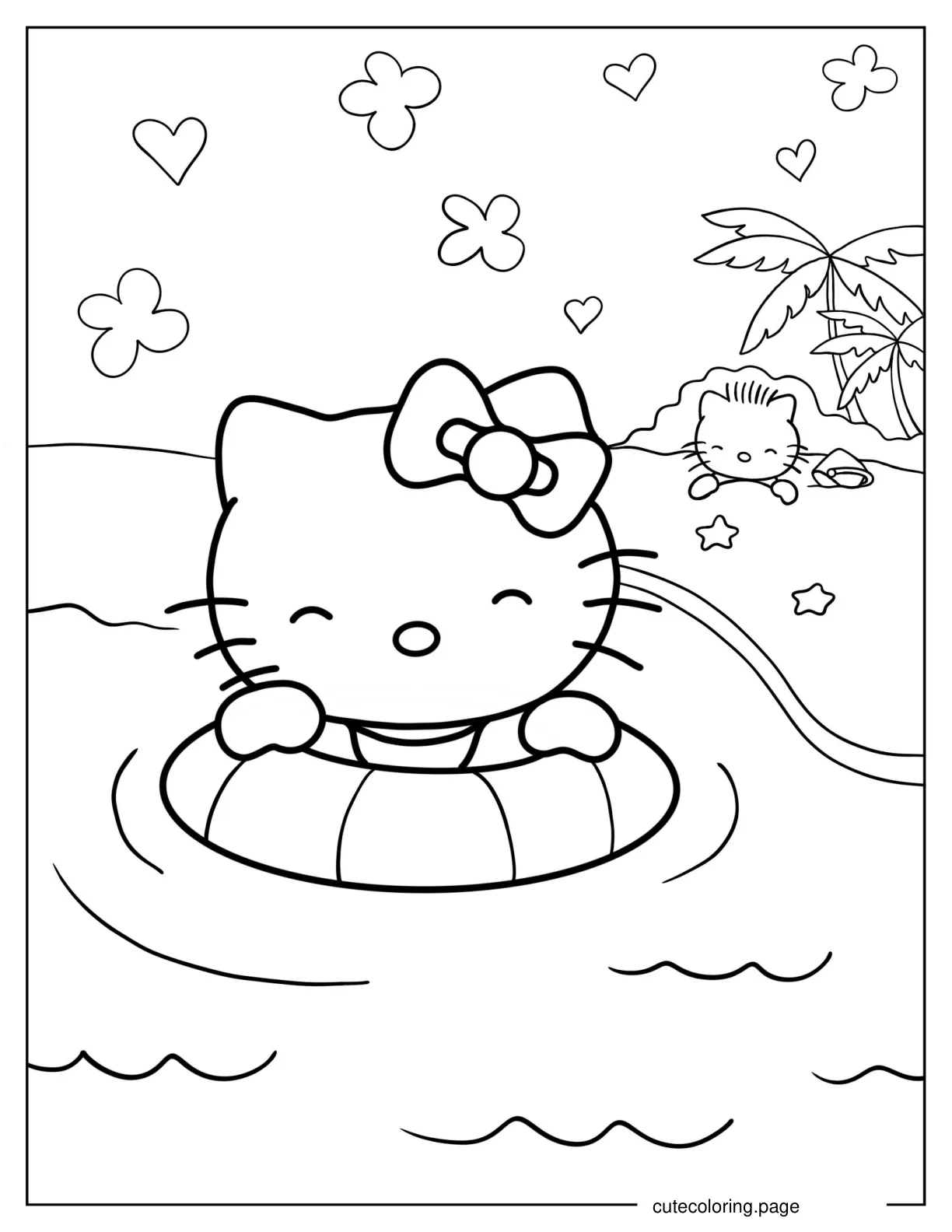 Hello Kitty Playing On The Beach With Dear Daniel coloring page