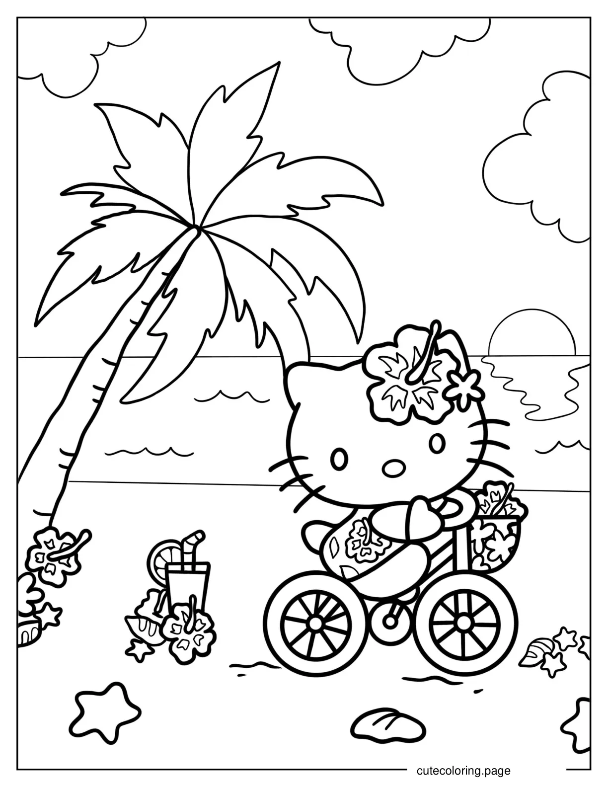 Hello Kitty Riding Bike On The Beach Coloring In coloring page