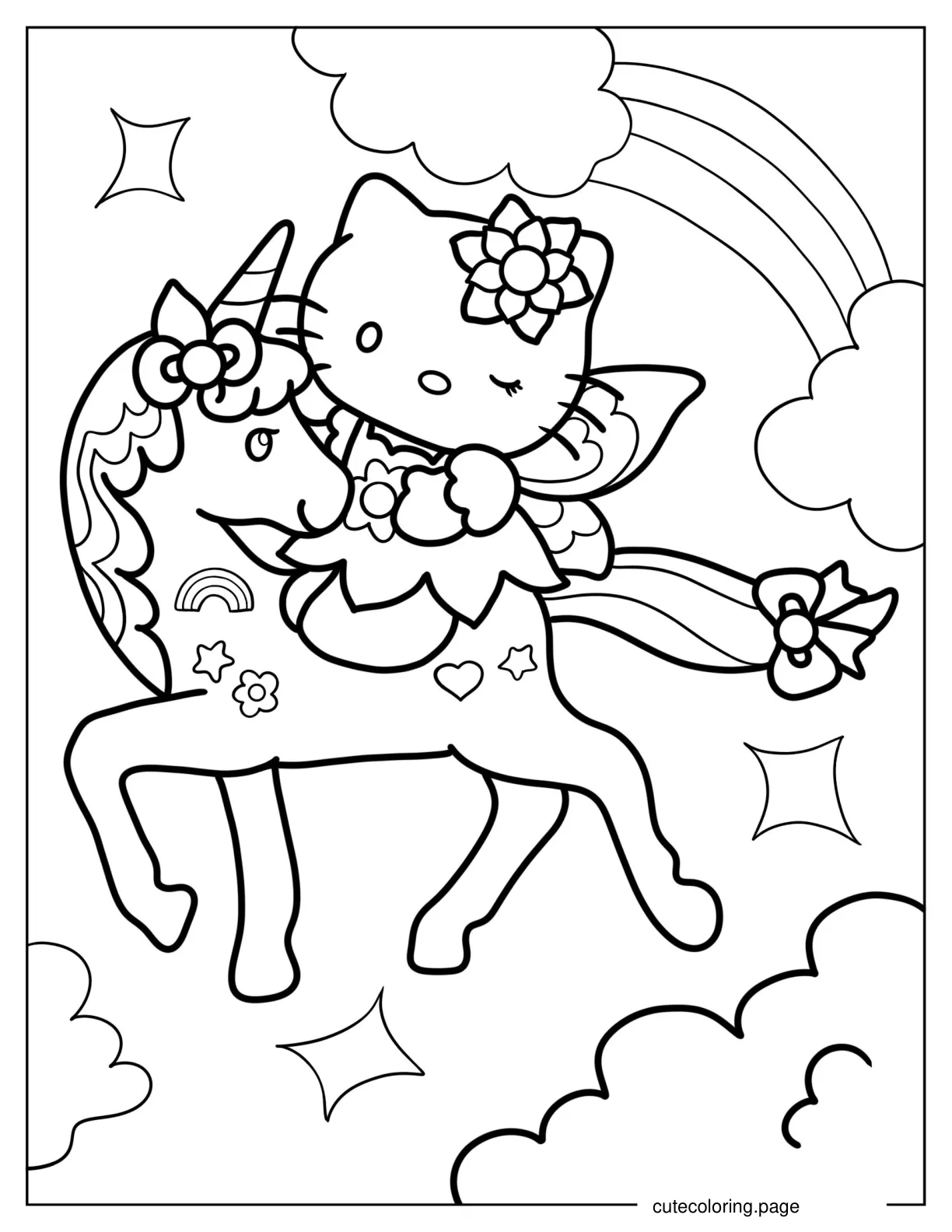 Hello Kitty Riding Unicorn coloring page