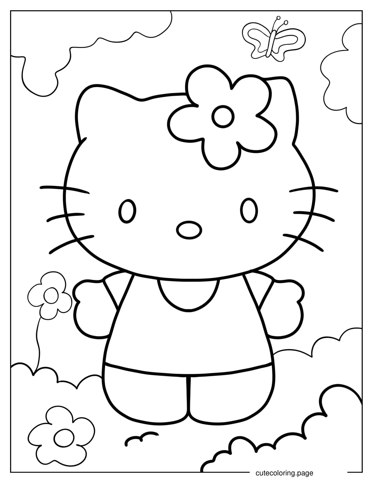 Hello Kitty With Flower On Her Head coloring page