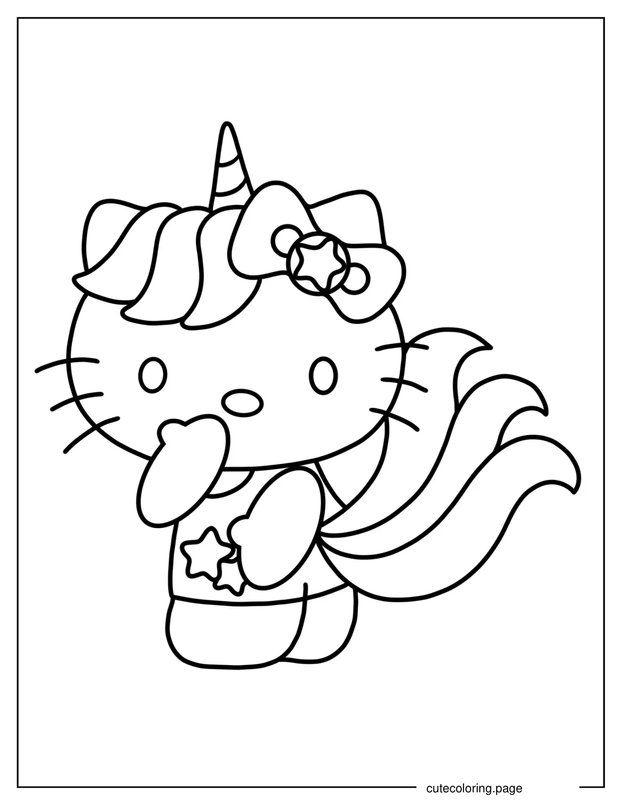 Kawaii Unicorn Hello Kitty Coloring In For Kids coloring page