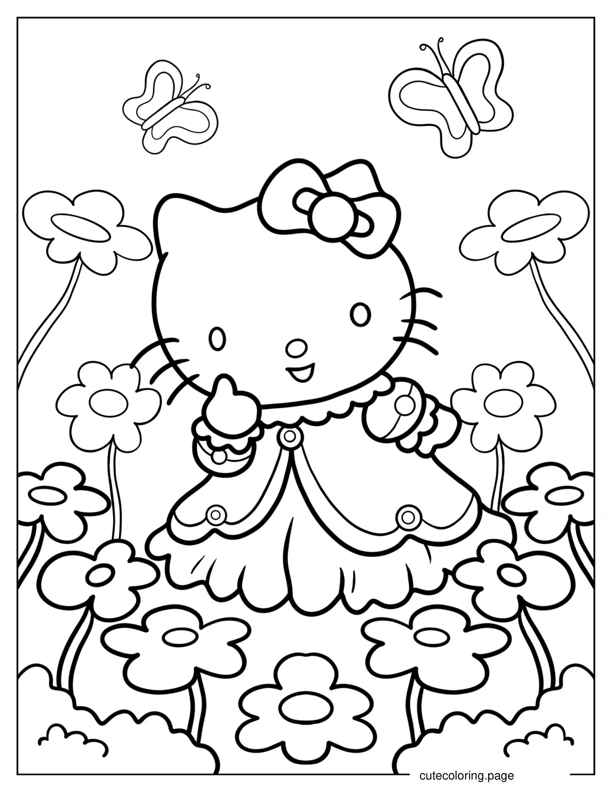 Princess Hello Kitty In Flower Field coloring page