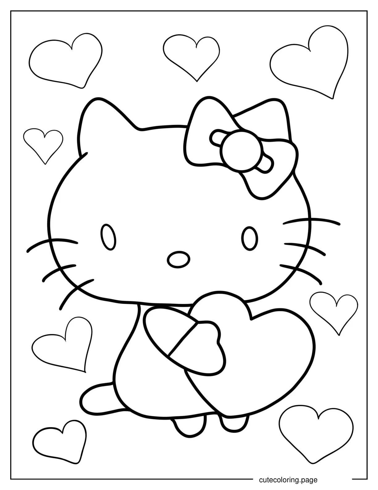 Simple Hello Kitty With Hearts Outline coloring page