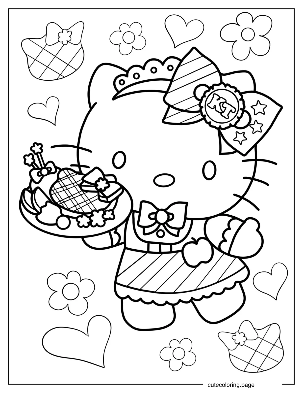 Waitress Hello Kitty Serving Cake Coloring Sheet coloring page