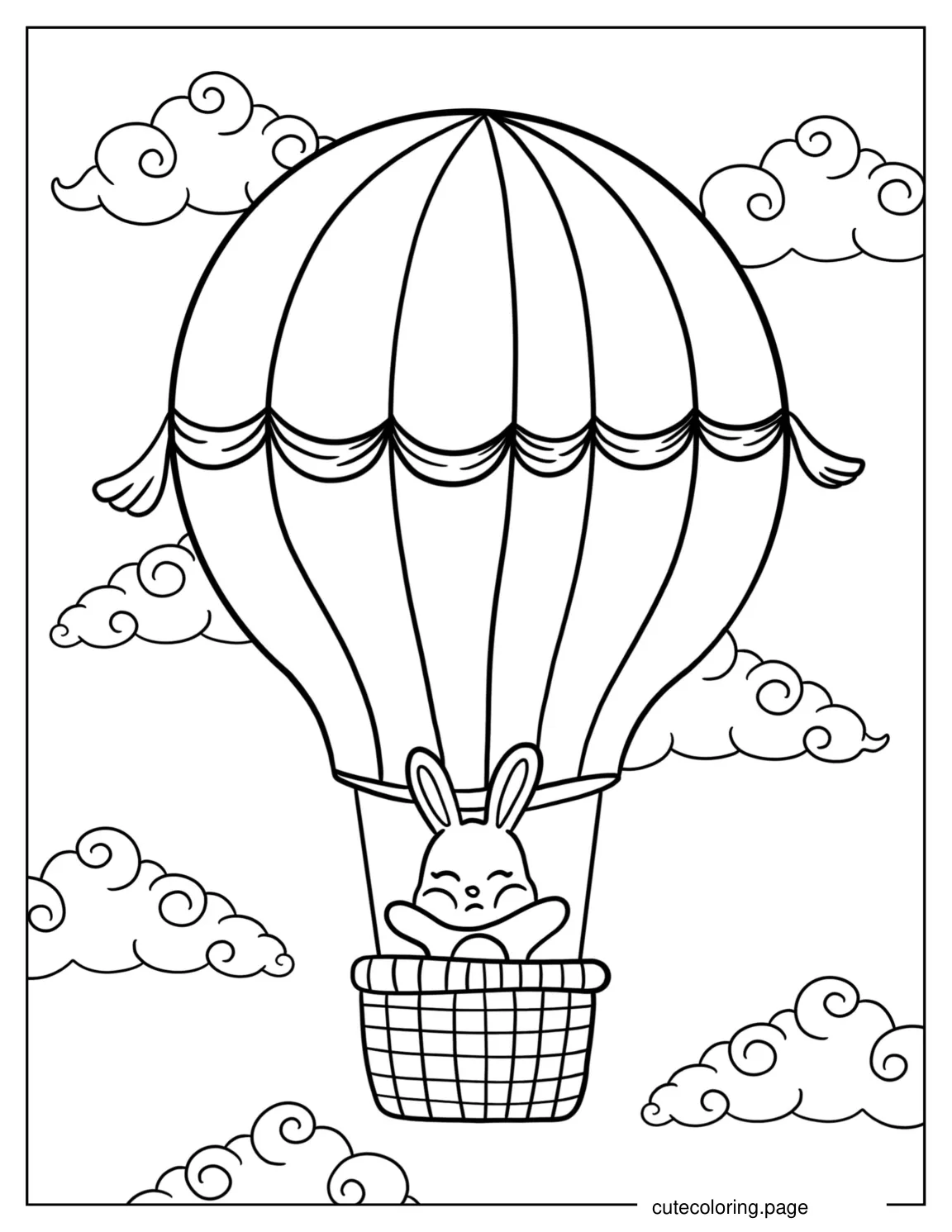 Adorable Bunny In Hot Air Balloon coloring page