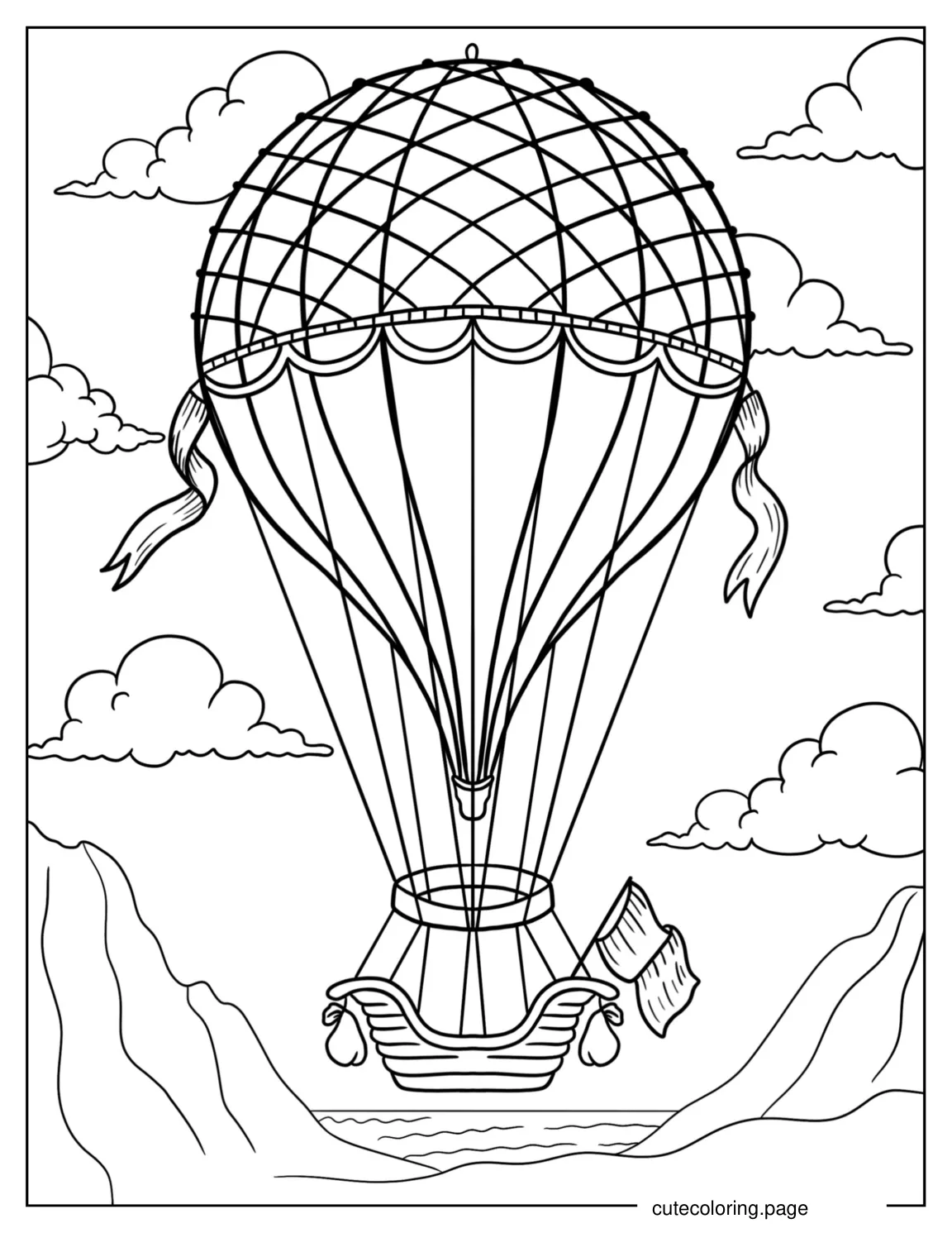 Coloring Page Of a Steampunk Hot Air Balloon coloring page