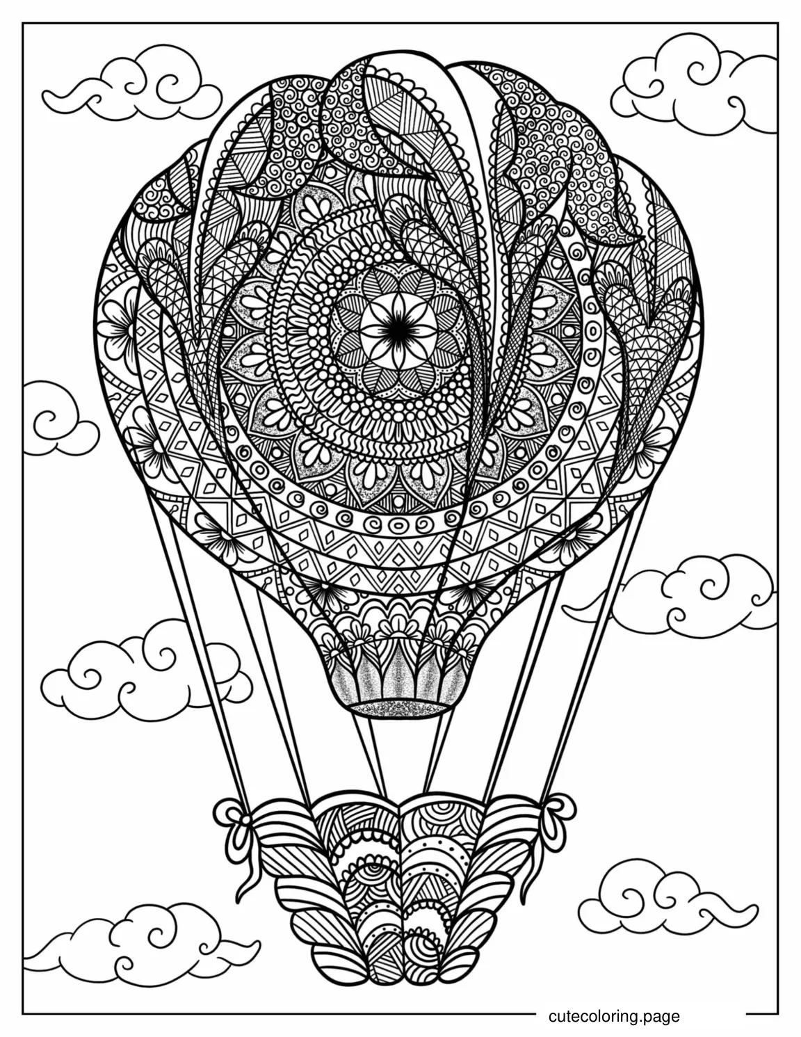 Detailed Mandala Hot Air Balloon coloring page