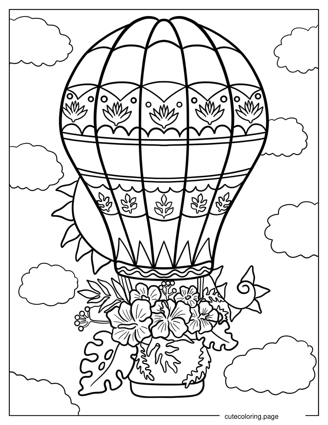 Floral Hot Air Balloon Design To Color coloring page