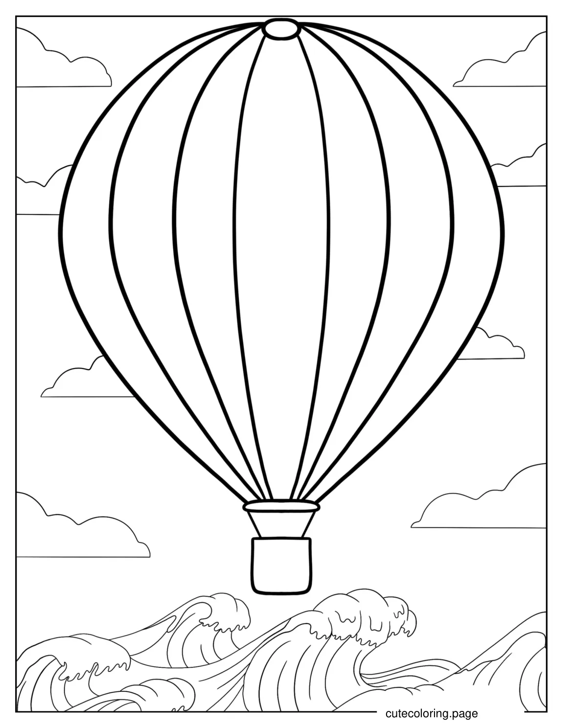 Hot Air Balloon Floating Above Waves coloring page