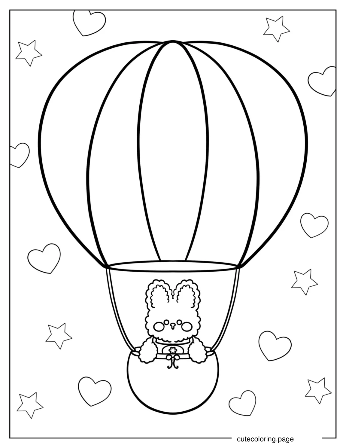 Hot Air Balloon With Bunny To Color coloring page